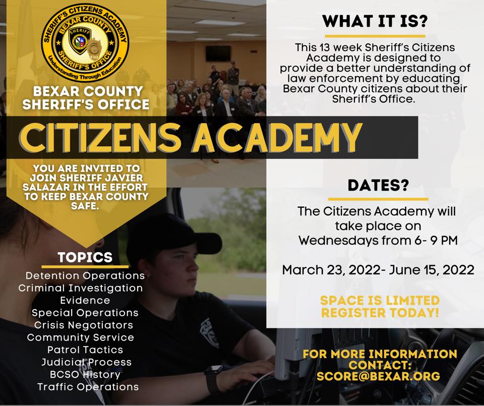 Bexar County Sheriff s Citizens Academy Open For Enrollment 13 week